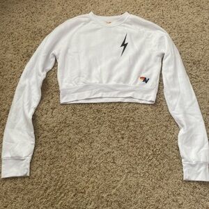 Aviator Nation White Cropped Lightning Sweatshirt
